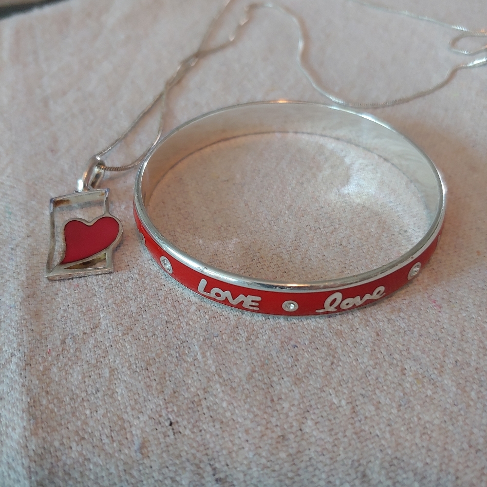 Vintage Retired Brighton Red heart Necklace and Ba